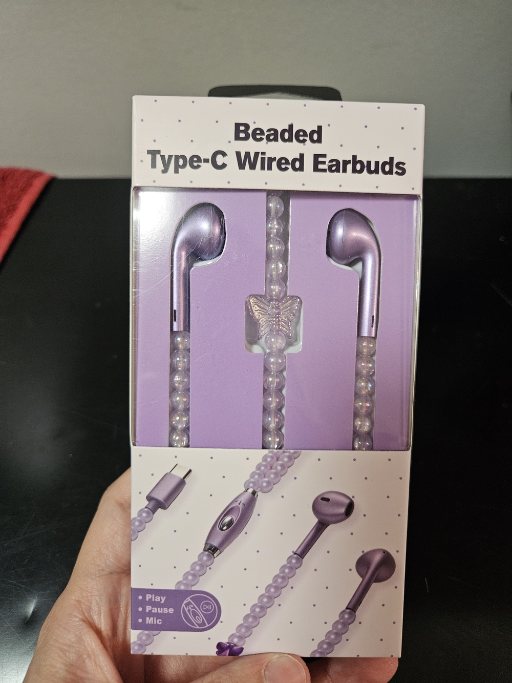 Beaded Type-C Wired Earbuds - Purple
